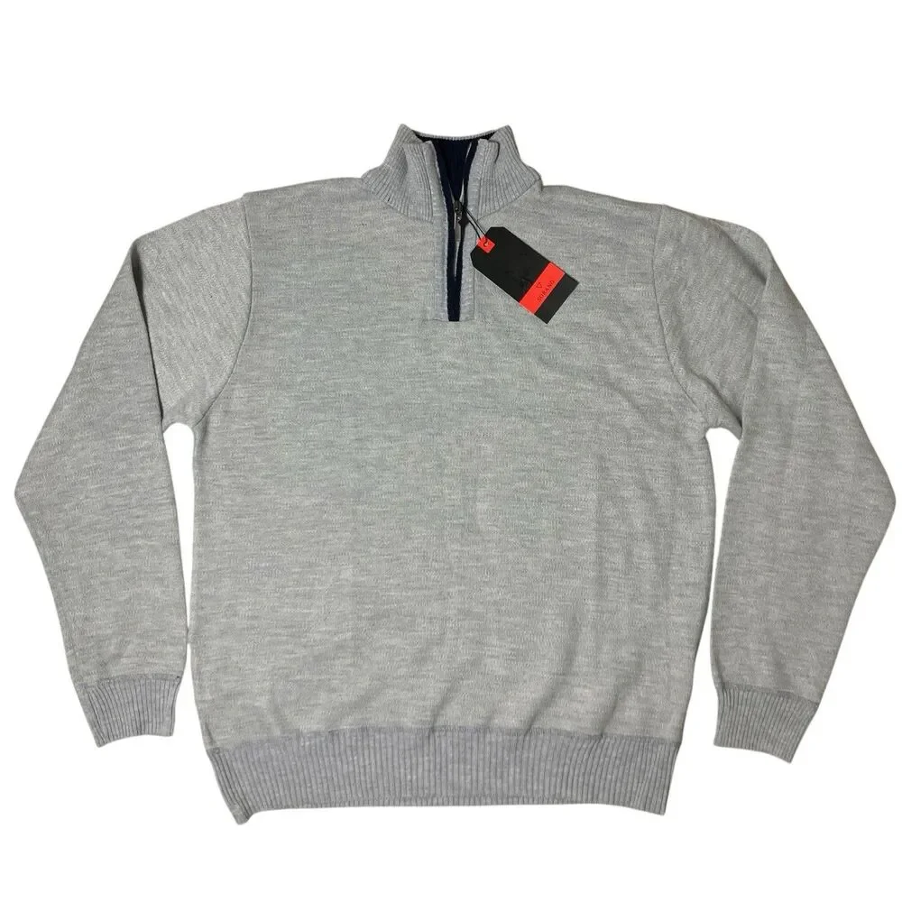 Sorano Quarter Zip Sweater Men L Gray Knit Pullover Minimalist Preppy Streetwear